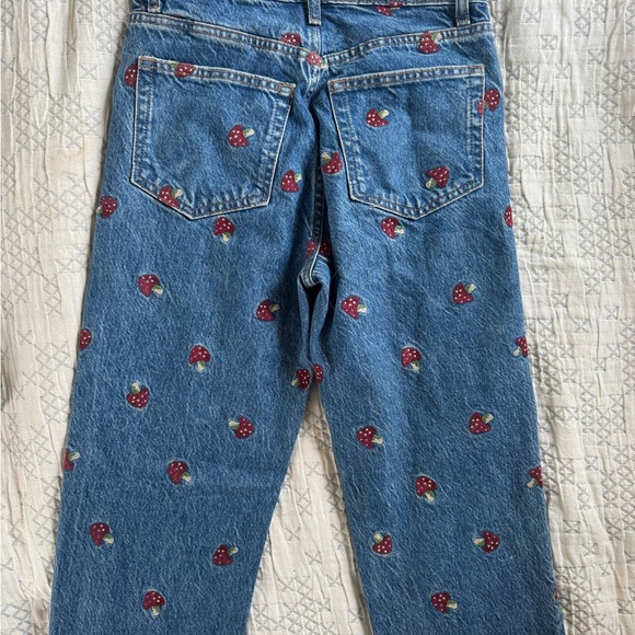 Reformation Mushrooms Embroidered High Rise Straight Leg Jean size 25 - Picture 7 of 9